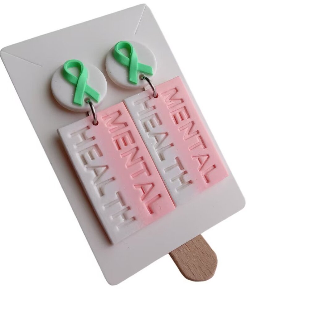 Mental Health Awareness Earrings⎟ Green Ribbon⎟ Handmade Polymer Clay Earrings
